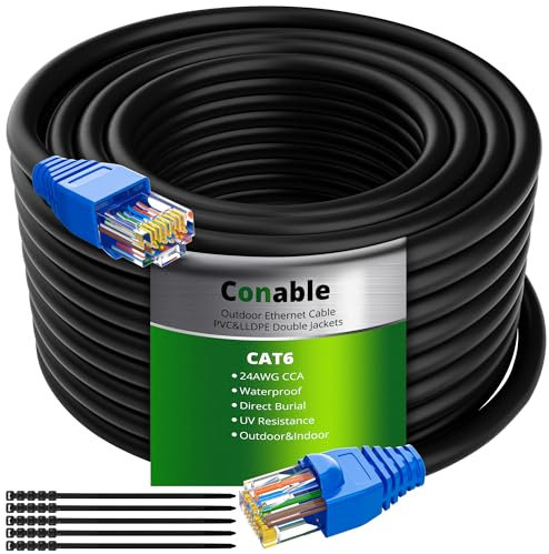 Cable Ethernet Cat6 para exteriores de 300 pies, cable de Internet de doble chaqueta resistente, impermeable, entierro directo, (de 25 pies a 500 pies), compatible con red PoE Cat6, Cat5e, Cat5, cable