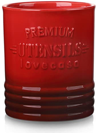 LOVECASA Vintage-Utensilienhalter für Küchenarbeitsplatte, 18,7 x 15,4 cm, großer Keramik-Utensilientopf für Heimdekoration, Farbverlauf, Rot