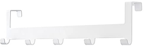 ACAZA Türgarderobe zum Aufhängen mit 5 Haken, Handtuchhalter ohne Bohren, Garderobenhaken aus Metall, Weiß, 44 x 10 cm