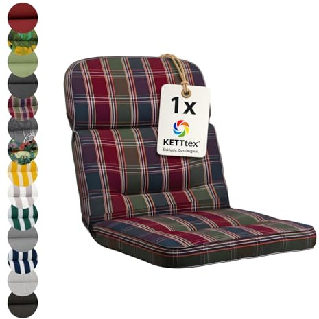 KETTtex EXKLUSIV Auflage Niederlehner rot-blau-grün kariert I Gartenstuhl Polster 100x50x7cm I hochwertige und Pflegeleichte Sesselauflage I Wetter- und formbeständige Stuhlauflage I KTH3 Sitzauflage