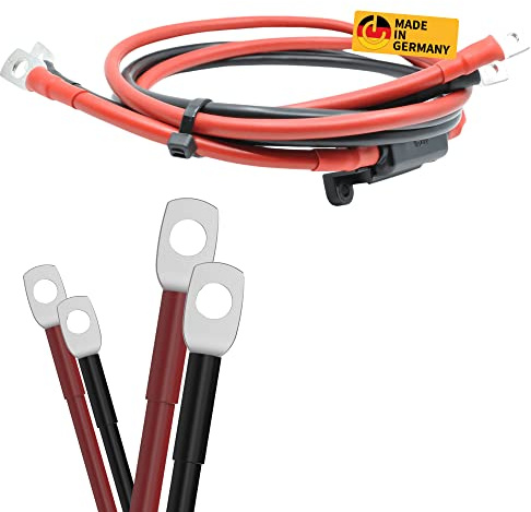 CAMPERPOWER | 1m Anschlusskabel für Sicherungsverteiler | Verbindet Sicherungsverteiler und Versorungsbatterie l M8 & M5 Ringkabelschuhe | 16mm² | inkl. 80A Sicherung | für Camper | MADE IN GERMANY​