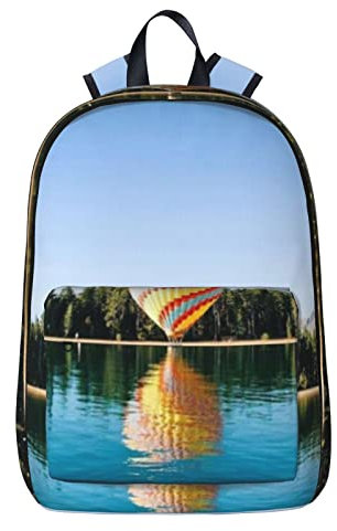 NYHGOXM Hot Balloon Above The Calm Lake Print Rucksack, wasserabweisender Laptop-Rucksack, Schulanfang und Uni, Schwarz , One size