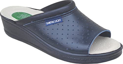 Sanital Light - Zapatilla EN Cuero por LA CASA - 1351 con Almohadilla de Gel en el talón - Marino 38
