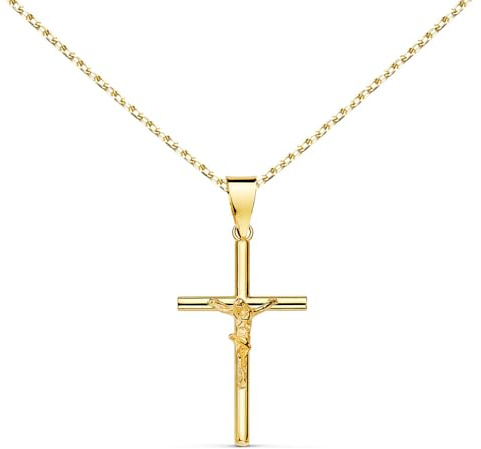 Collar – Medalla de cruz de oro de 18 quilates 750/000 – Cristo en la cruz – Cadena dorada