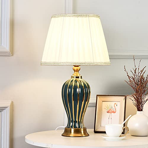 Chao Zan Lampada da tavolo moderna E27 soggiorno camera da letto lampada da comodino stile europeo semplice e caldo matrimonio ceramica lampada da tavolo decorativa (Lampadine non incluse) (Verde)