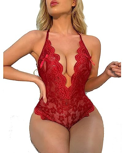 NewBull Lace Bodysuit with Heart Decoration (as8, alpha, l, regular, regular, Dark red)