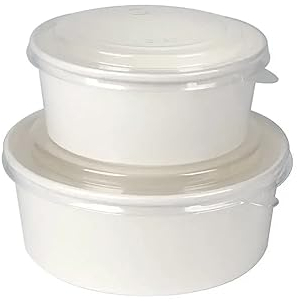 GRADISCO - Saladier blanc de 750 ml en carton kraft renforcé avec revêtement intérieur. 50 récipients jetables avec 50 couvercles hermétiques transparents, résistants aux liquides, adaptés à emporter