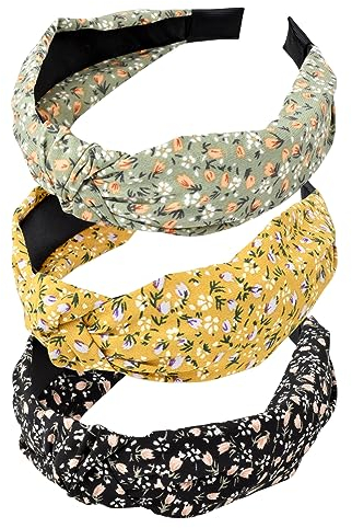 scicent HaarbäNder Breite Haarreifen Knoten Stirnband Damen Vintage Haarband Haarschmuck Kopfband für Mädchen Frauen Schwarz Grün Gelb - 11013