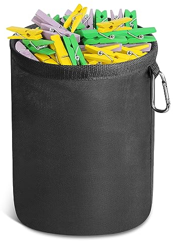 TOKPLNU Bolsa para pinzas, bolsas grandes para ropa para tendedero, impermeable, color negro, organizador de lavandería, bolsa de almacenamiento con cordón para interiores y exteriores, Black, Bolsa