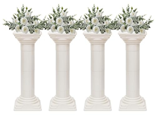 LUOSHALIYA 4 Set Wedding Event Decorative Columns 31 Tall, Plastic Roman Pillars Decoration Party Flower Pot Columns, Wedding Road Decorative