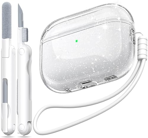 MHYALUDO Coque Compatible avec Airpods Pro 2, Coque Airpods Pro 2 | Compatible avec Airpods Pro 2ème, Coque Transparente Souple Antichoc avec Stylo de Nettoyage pour lanière, Gitter