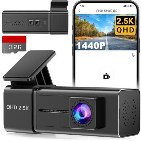 Veement Dashcam Auto Vorne 2,5K mit WiFi 1440P Autokamera, Dash cam mit mit 32GB SD Karte, Auto Kamera mit Parküberwachung, Super Nachtsicht, G-Sensor, Loop-Aufnahme, APP Steuerung, Max 256GB
