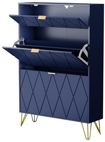 UEV Skoskåp med 2 klaffar, 80 x 24 x 120 cm för 16 par skor med 1 låda, skoskåp blå, skoförvaring smal, skåp, hall, skobyrå i korridoren, platsbesparande