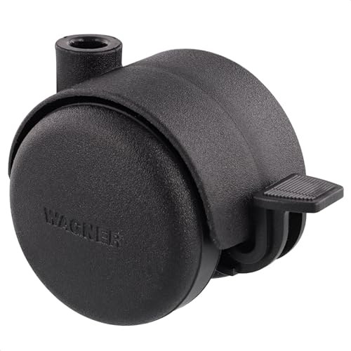 WAGNER 01002601 - Rueda doble para muebles (50 mm de diámetro, 55 mm de altura, con bloqueo, color negro, capacidad de carga de 50 kg)