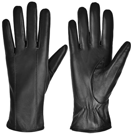 MGGMOKAY Damen Lederhandschuhe Touchscreen Handschuhe Warm Echtes Leder mit Kaschmir Gefüttert