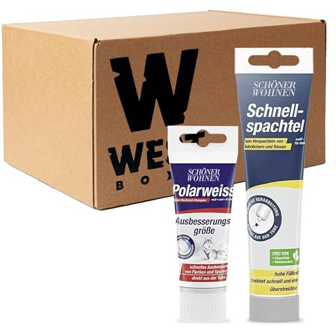 W West Boxx Set aus Schnellspachtel 100ml und Polarweiss Farbe 50ml, Ausbesserungsfarbe Weiß