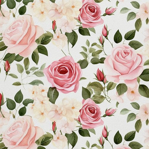 HEKO PANELS Stoff Oxford Wasserdichte Meterware Canvas-Stoff Polyester Nähstoff Dekostoffe Handwerken Wasserabweisend Blickdicht Rosen Blumen Aquarell Wasserfarbe 1 Meter 155 x 100 cm DX2841