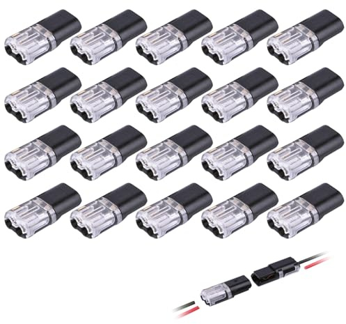 20 Set Kabel Steckverbinder Stecker, Auto Stecker Steckverbindung Verbindungsklemme 2 Polig, 18-22 AWG Kabelverbinder Wasserdicht Steckverbinder Kabelstecker für LKW/Motorrad/KFZ (20 Set)