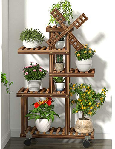 TEmkin Portafiori per Piante con Ruote Scaletta in Legno Scaffale per Vasi per Piante da Interno ed Esterno per Cortile Giardino Patio Balcone, Stile 2 (Stile 4)