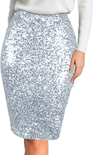 MUNAFIE Damen Glitzer Rock Pailletten Rock Sexy Party Rave Skirt Outfit Wickelrock Röcke für Damen Silber-XXL