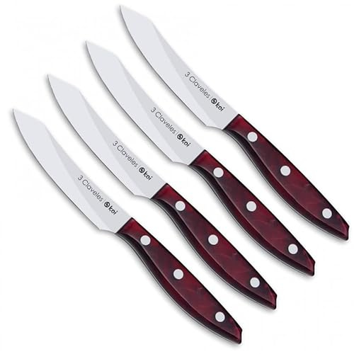 SET 4 CUCHILLOS CHULETEROS DE ACERO INOXIDABLE CON MANGO DE MADERA KOI 3C