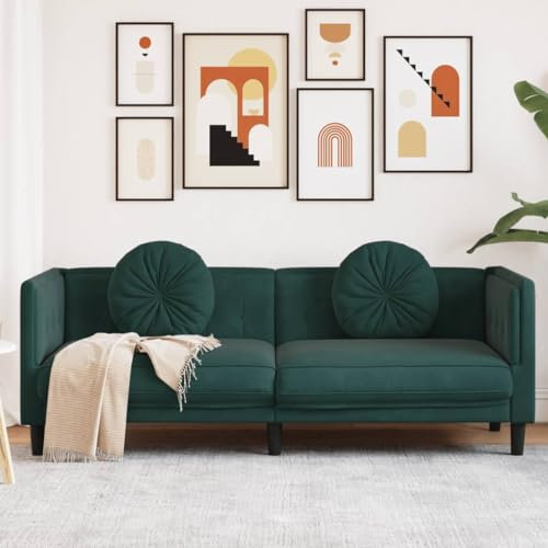 Hommdiy Sessel, Polstersessel mit Kissen, Relaxsessel Sofa für Wohnzimmer, Loungesessel Fernsehsessel Polstersofa, Modern,Samt Sessel,Dunkelgrün,3-Sitzer