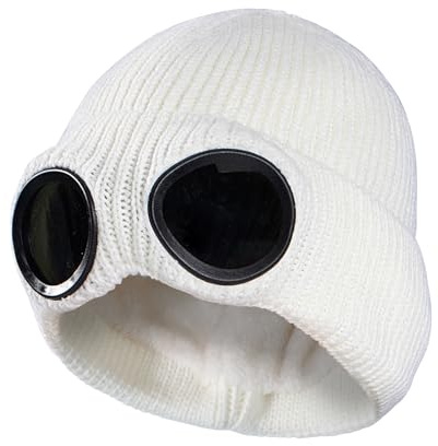 TAGVO Beanie Hat with Windproof Goggles, Winter Unisex Warm Fleece Lined Knit Hat, Thick Skull Cap Winter Woolly Hats for Outdoor Sports, Classic Stretchy Soft Knit Beanie