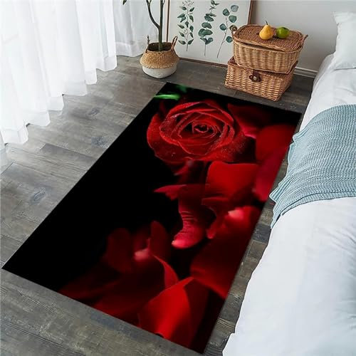 Teppich Läufer Flur Rose 3D Küchenläufer, Lange Korridor Teppich, Für Flurtreppen Schlafzimmer,rutschfest Schallschutz Türmatte Mit 80 X 160 cm / 31.49 X 62.99 - Leicht Zu Reinigen -1.42949
