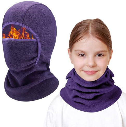 AYPOW Kinder Sturmhaube Winter 4-13, Multifunktional Winddicht Fleece Warm Skimaske Radfahren Gesichtsmaske unter dem Helm, Sturmmaske Mütze mit Halswärmer für Jungen Mädchen, Winter Outdoor Sport