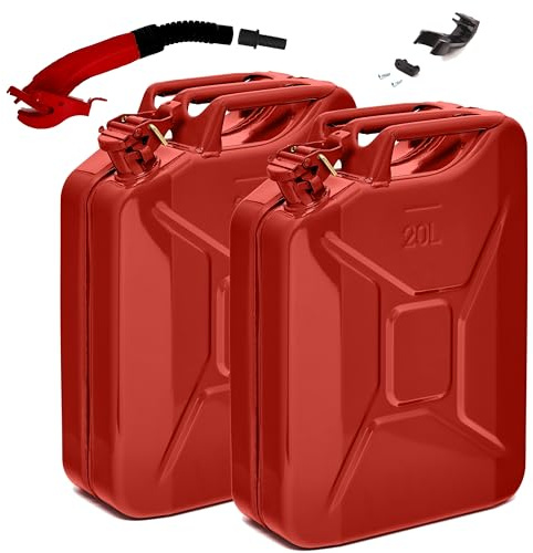 BW® Jerrycan métallique 2x 20 Litres avec bec verseur - Rouge - RAL 3000 - contrôlé TÜV et homologué ONU - Acier 0,9mm DIN 7274 - Fabriqué en Europe