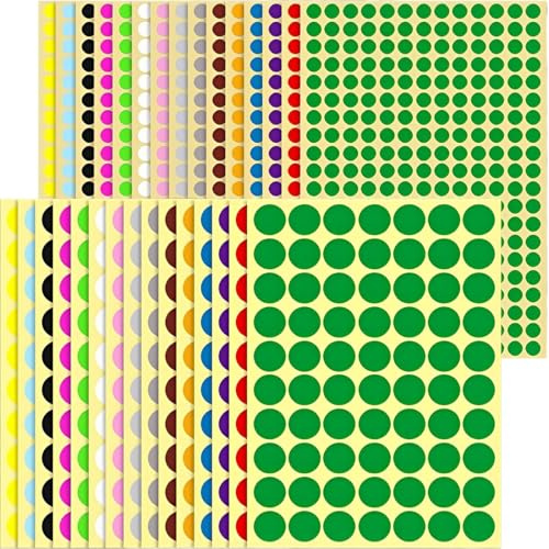NJCXOLA 4950 pcs (30 Blätter) 8mm 19mm Klebepunkte Bunt 10 Farben Markierungspunkte, Punkt Aufkleber, Runde Aufkleber Bunte Klebepunkte Farbige Etiketten Selbstklebende für Kalender Büro Schule