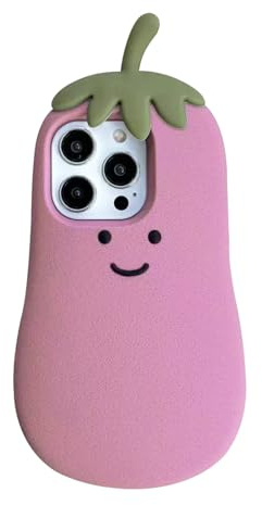 QoKcoahn Fodral för iPhone 13 Pro/14 Pro, roliga 3D-tecknade fodral, söta kawaii-telefonfodral, mjukt silikonfodral, stötsäkert och skyddande fodral för kvinnor och flickor, design med lila aubergine