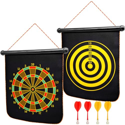 HVIHWI Jeu de Fléchettes Magnétiques, Dartboard Dart Magnétique avec 4 Fléchettes, Double Face Dartscheibe Freizeit Sport Hangendes Dart Wurfspiel pour L'IntéRieur Et L'Extérieur Party Spiel