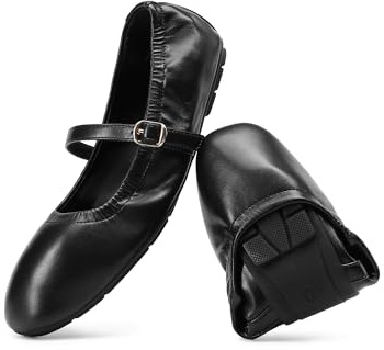 DREAM PAIRS Damen Ballerinas faltbar Mary Jane Schuhe Trachtenschuhe bequem weich Dämpfung für Partys Reisen den Alltag,Size 36.5,Schwarz,DWUMFA2534