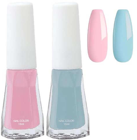 Breathable Pink and Light Blue Nail Polish - Highly Pigmented Cherry Blossom Pink - Peel off Nail Gel - Water-Based Quick Drying Varnish for DIY Nail Art