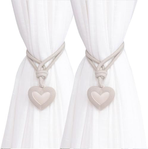 Elegante handgewebte Vorhangverschlüsse, geflochtene Seil-Raffhalter mit Herz-Anhänger, 2-teiliges Set, Fenstervorhänge, Raffhalter