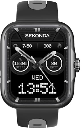 Sekonda 39 mm Motion Pro GPS-Smartwatch in Schwarz mit schwarzem Silikonarmband
