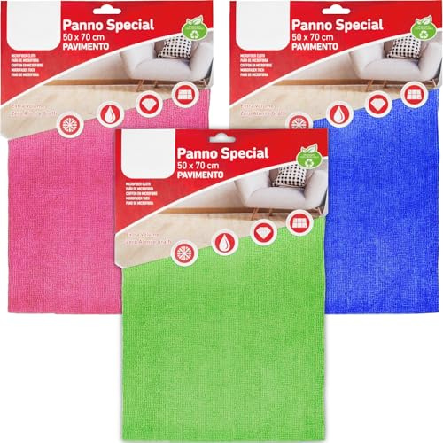 Sicignano | Panno in Microfibra 50x70 cm Extra Volume, Zero Aloni, Super Assorbente per Pavimenti in Parquet e Superfici Delicate, Colori Assortiti (3)