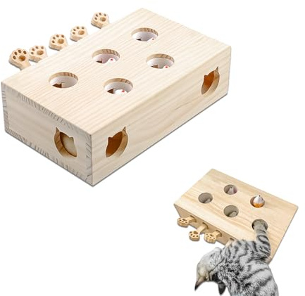 Holz Interaktives Katzenspielzeug Jagd Spielzeug Maulwurf Maus Spielzeugen | 5 Löcher Intelligenzspielzeug für Katze Beschäftigung Mausefalle Spiel Katzenspielzeug Selbstbeschäftigung Katzen Zubehör