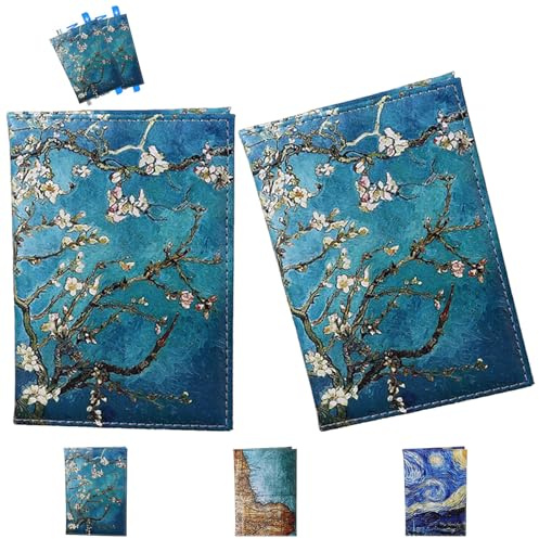 2 Mode Stück Schön Reisepasshülle，Passport Cover Hülle mit Blocke für Kreditkarten Personalausweise Reisedokumente, Kunstleder Reisepass Organizer mit Gepäckanhänger，Reisezubehör (plum blossom)