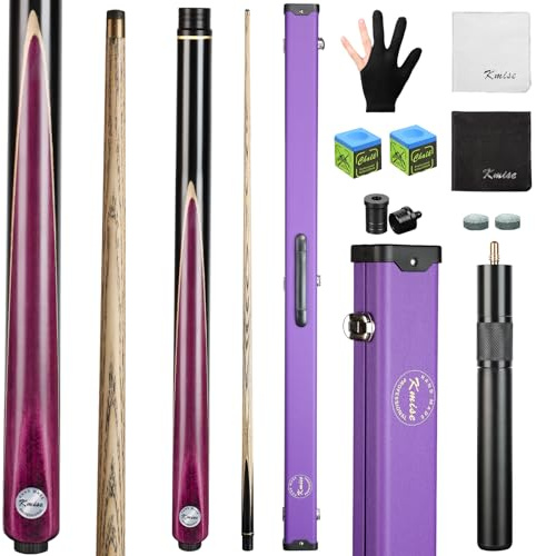 Kmise 57 3/4 Jointed Snooker Billiard Pool Cue Handcrafted 9.5MM Tip Ash Wood Cue 21oz with Telescopic Aluminium Extension & Billiard Cue Case | Chalk Accessories Snooker Cue Set Purple