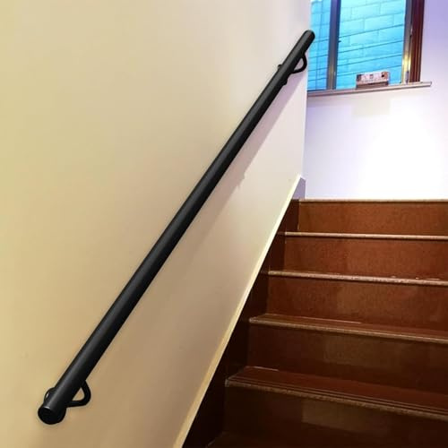 Corrimano per scale da 1-20 piedi montato a parete per interni ed esterni | Ringhiera per scale a tubo tondo Barra antiscivolo | Corrimano in ferro battuto nero per anziani e bambini(210cm)