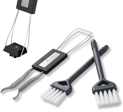 VAEIORP 3 Pcs Extractor de Teclas Universal para Teclado Mecánico con Cepillo, Herramienta para Retirar Keycaps y Switches (Removedor de Teclas de Acero Inoxidable)