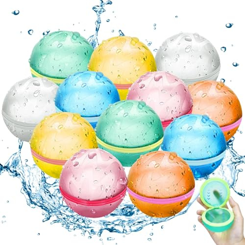 12 Stück Wasserbomben Wiederverwendbar,Selbstschließend Wiederbefüllbare Wasserbomben für Erwachsene, Outdoor Pool,Wasserpark,Strand Wasserspielzeug