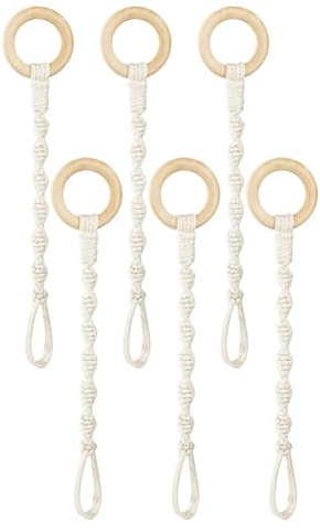Qomcsrl Paquete de 6 Extensores para Colgar Plantas, Anillo de Madera, Maceta Tejida una Mano, Cuerda Colgante de Algodón, Maceta para Jardín