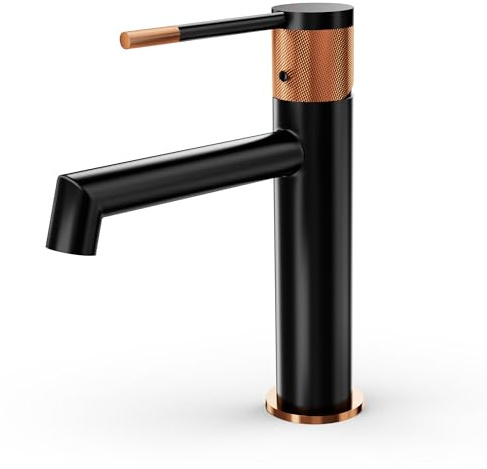 Alphabath Waschtischarmatur Schwarz Waschbecken Wasserhahn Bad mit Messinggehäuse Keramikkartusche Einhebelmischer für Gäste-WC mit Ungiftigem EPDM-Innenschlauch