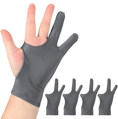 QUARKZMAN 4 Stück Künstler Zeichenhandschuh Atmungsaktiver Grafik Malhandschuh Mit Zwei Fingern Für Rechts Links Grafik Tablet Papier Skizzieren (Größe L) Grau