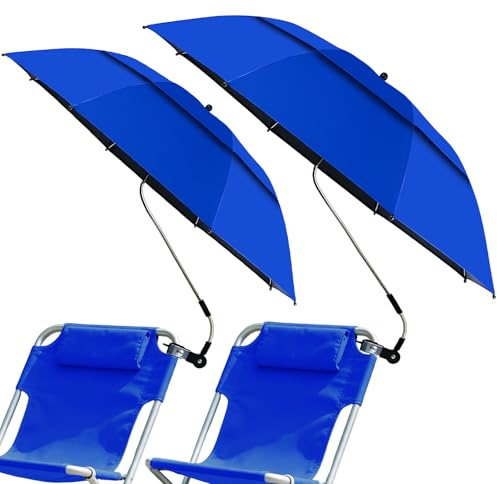FormiPow Parasoll strand 120 cm med justerbar klämma, solskydd UPF 50+, 360° svängbar, vikbart strandparaply med bärväska, vindsäkert stabilt för terrass, strand, barnvagn, 2 st, D-blå 1