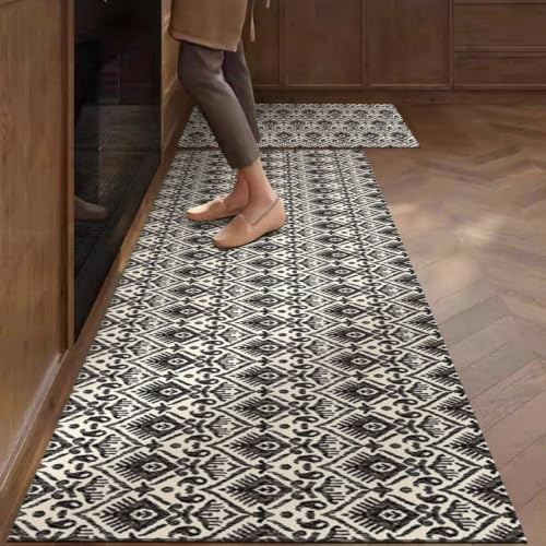 Alfombra Cocina 50X80Cm Geometría Gris Alfombra Vinilica Cocina Cuero,Modernas Lavable Antideslizante Anti Fatiga para Pasillo, Comedor,Hogar Alfombrilla Cocina