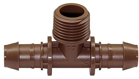 Rain Bird Tuyau goutte-à-goutte Dripline XFD 16 mm, 33 cm – Régulation de pression + autonettoyant, 2,3 l/h hors terrain, connecteur XFF coudé en T XFF-TMA-050 Raccord en T 1/2 AG